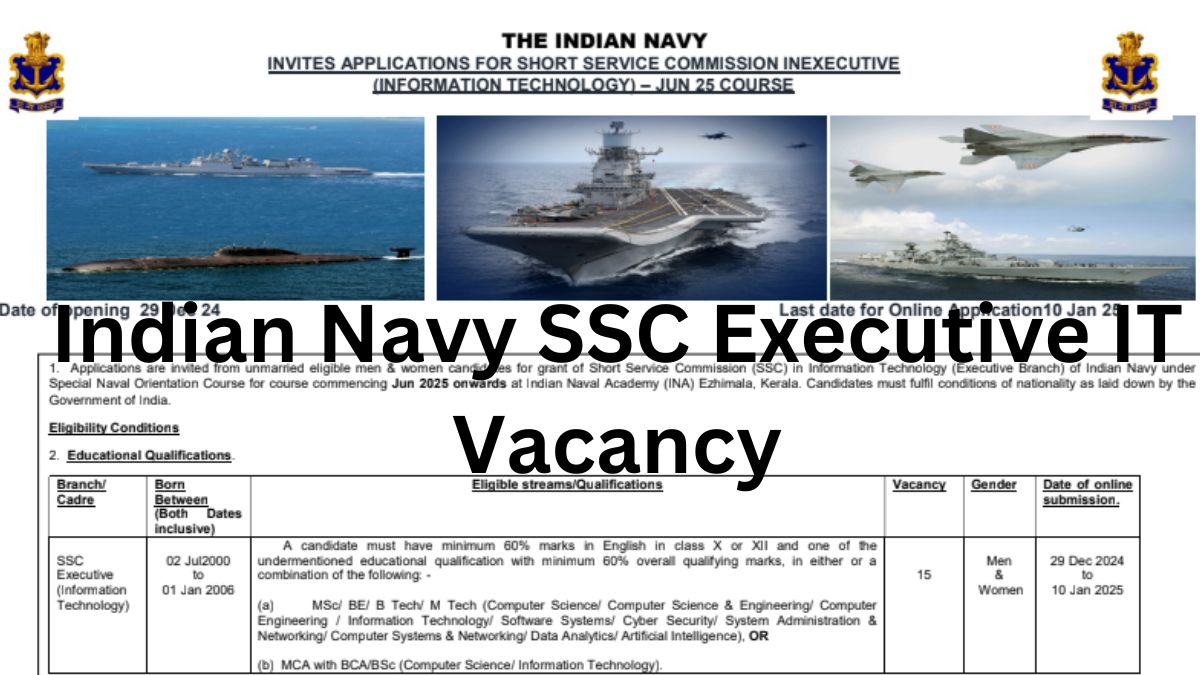 Indian Navy SSC Executive IT Vacancy