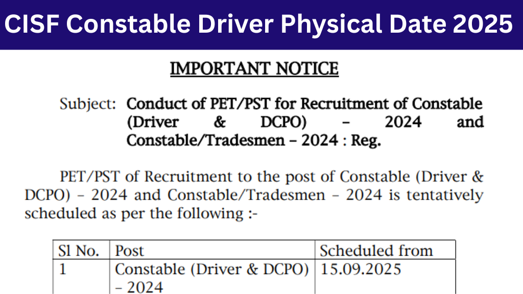 CISF Constable Driver Physical Date 2025