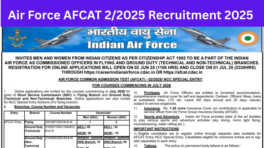 Air Force AFCAT 2/2025 Recruitment 2025