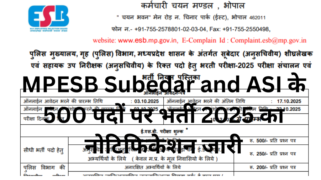 MPESB Subedar and ASI Recruitment 2025