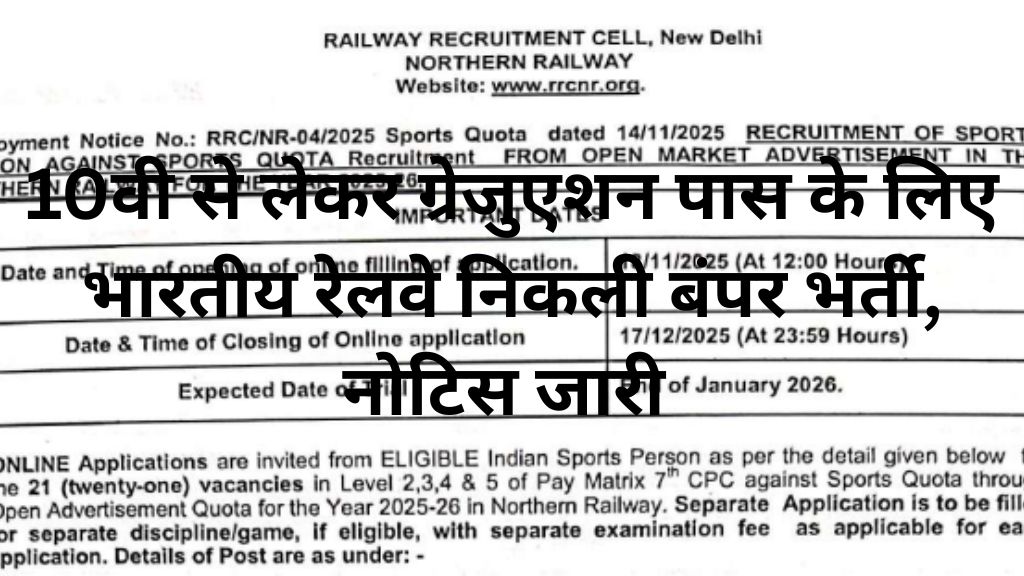RRC NR Sports Quota Recruitment 2025
