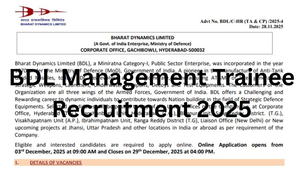 BDL Management Trainee Recruitment 2025